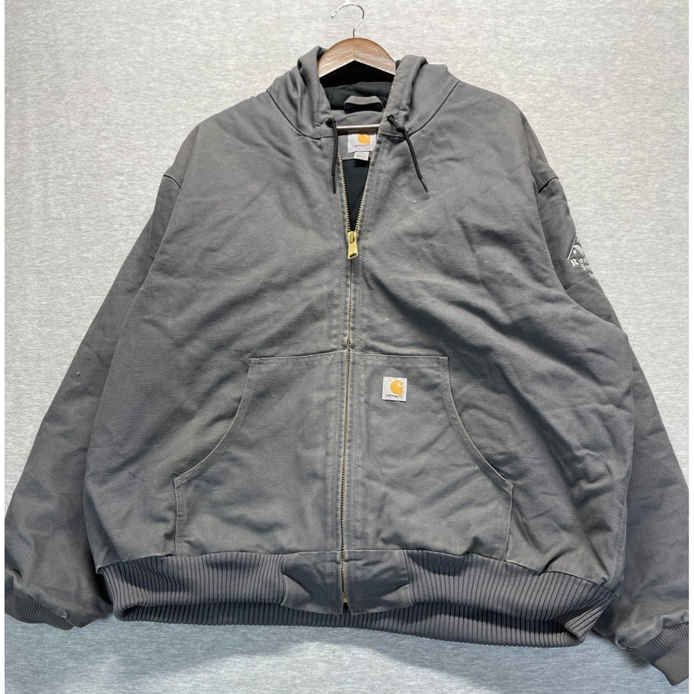 VTG Carhartt Hooded Jacket Mens 2XL Gray Cotton Fleece Lined Workwear Full Zip
